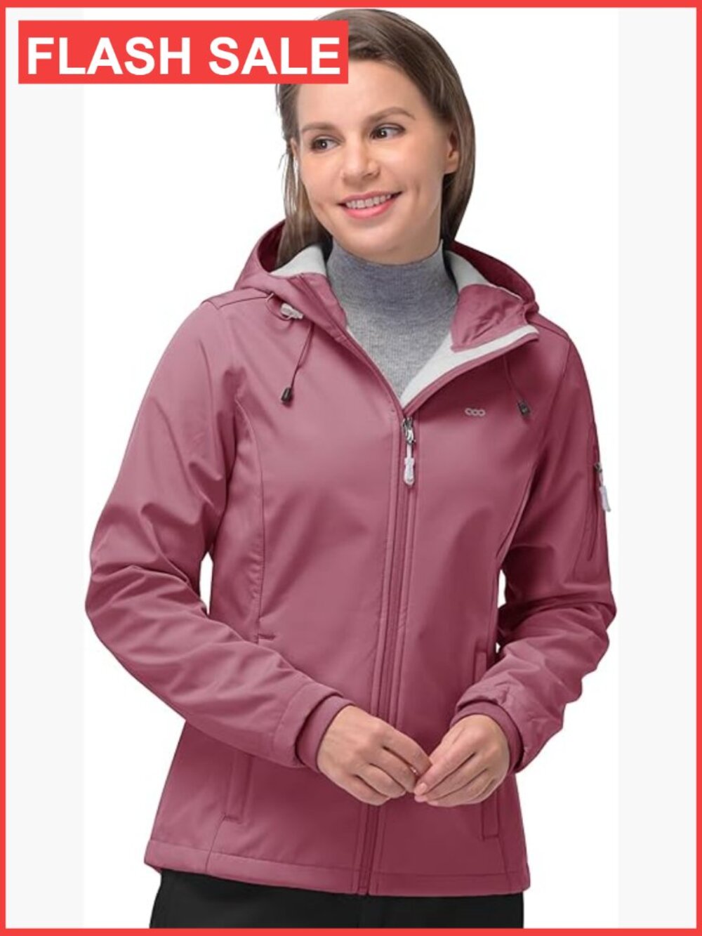 Women's Fleece Lined Softshell Jacket Hooded Windproof Waterproof Zip Up Outdoor